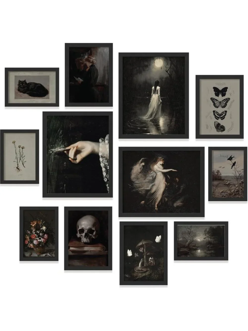 Framed Gothic Wall Art Set - Dark Academia Decor, Elegant Black Frame, Home